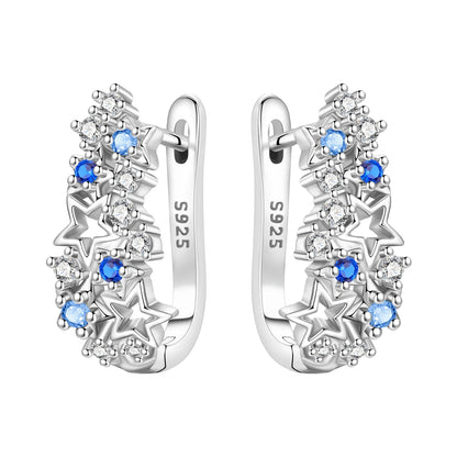 Orstarry Original 925 Sterling Silver Minimally Design Blue Zircon Earrings Women Hoop Earring Anniversary Jewelry Gifts