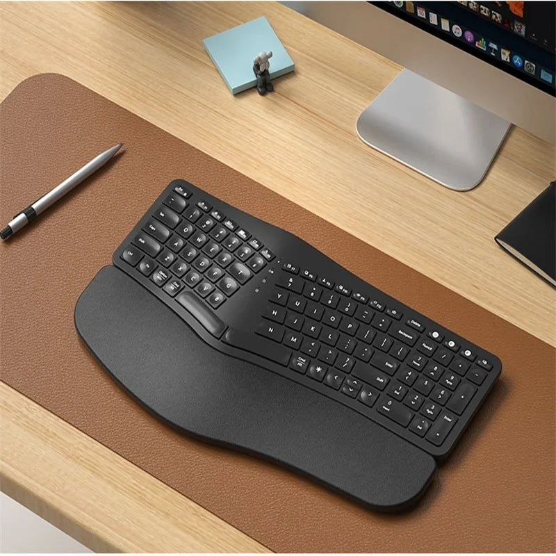 White Backlit Ergonomic Split Keyboard Bluetooth 2.4G Wireless Keyboard with Wrist Rest Rechageable Keyboard for Windows/Mac