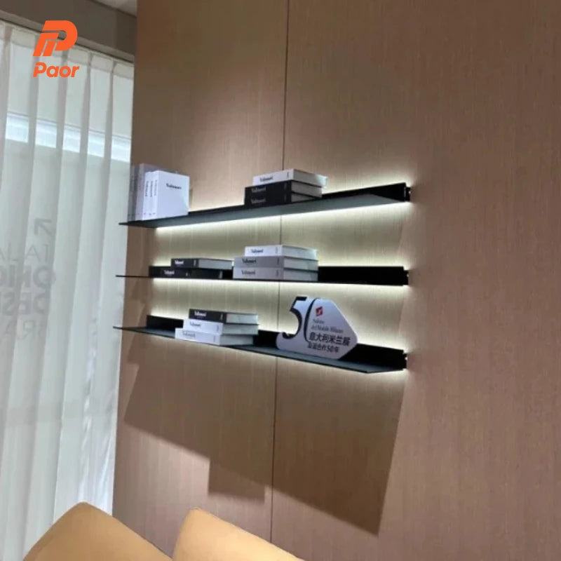 50-150cm Led Wall Shelf Mounted Storage,Shelves With Led Light Holder Minimalism Decoration, Alluminium Bookcase Wall Shelf