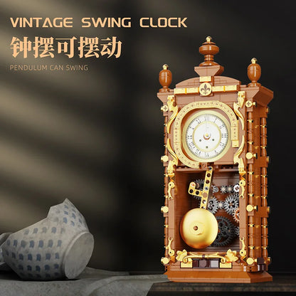Swinging Retro Mechanical Pendulum Clock Building Blocks - 751 Pcs 3D Model Kit for Adults, Unique Home Decor Gift Idea
