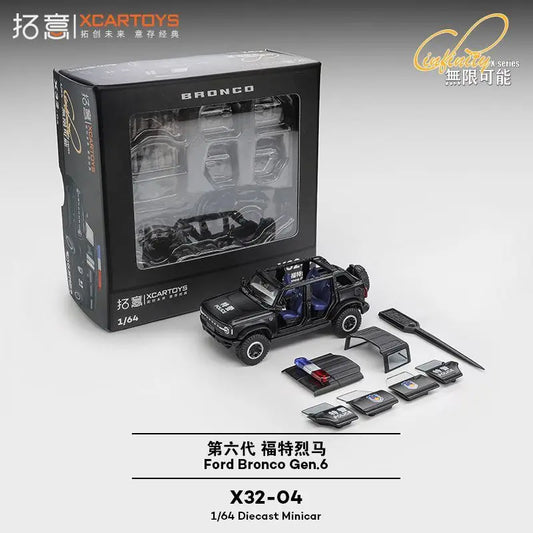 XCARTOYS 1/64 Scale Sixth Gen Ford Bronco Police Car Alloy Diecast Off Road SUV Model Collectible Souvenir Gift For Enthusiasts
