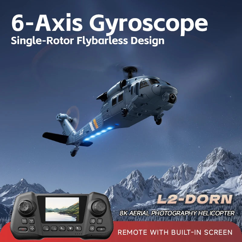 4DRC L2 RC Apache Military Fighter Helicopter 8K Aerial Photography 6-Axis Gyroscope Single-Rotor Flybarless Built-in Screen Toy