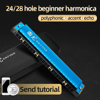 Guoguang 24-Hole 28-Hole Polyphonic Harmonica in C Key for Adults, Beginners, and Students, Entry-Level Performance Instrument, Commemorative Harmonica, Wide-Range Harmonica
