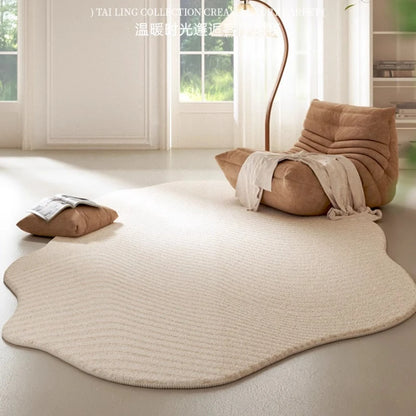 Cream Style Carpets for Living Room Luxury Bedroom Decor Stripe Carpet Irregular Shape Plush Rug Fluffy Soft Washable Thick Mat