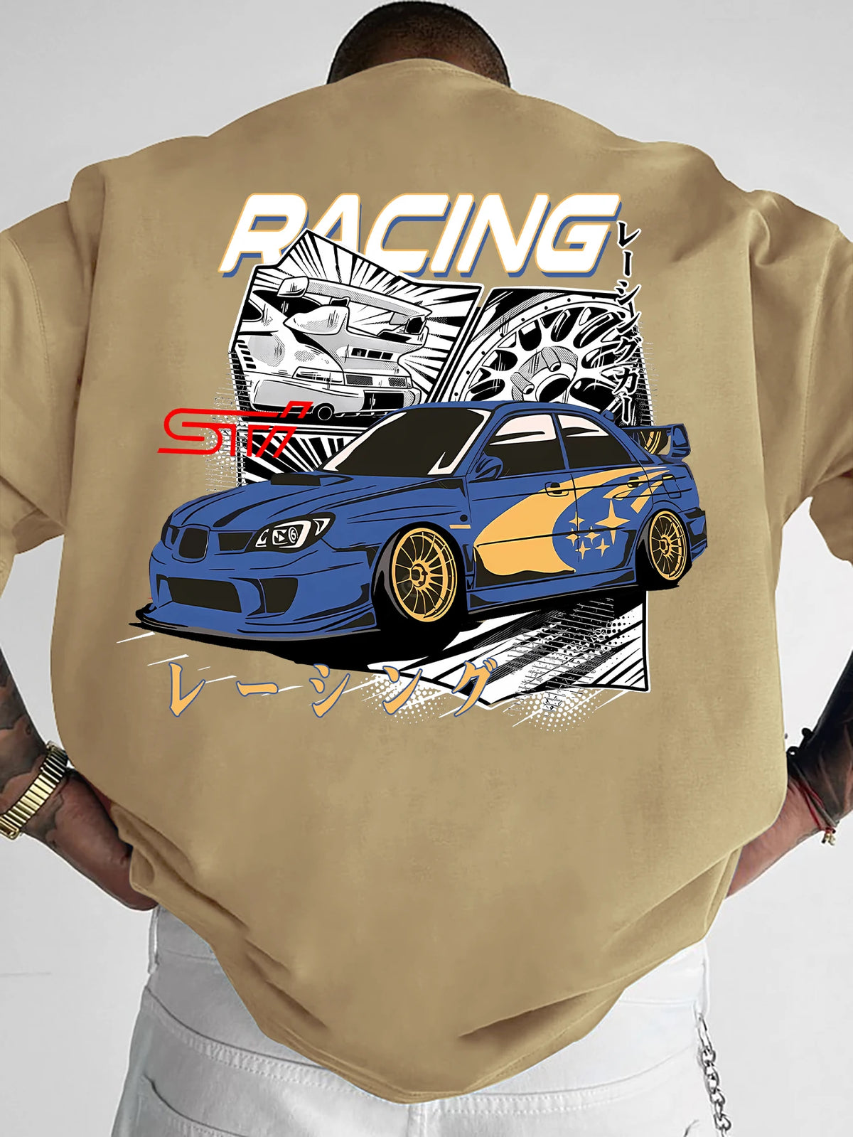 Men's JDM Racing Car Graphic Print T-shirt Oversized 100% Polyester Streetwear Short Sleeve Tops S-XXL