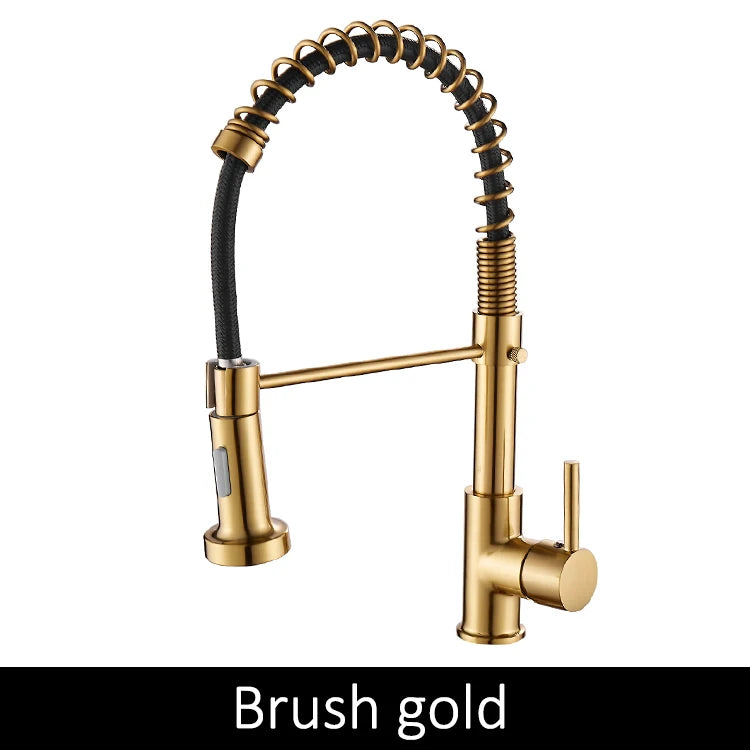 Deck Mounted Flexible Kitchen Faucets Pull Out Mixer Tap Black Hot Cold Kitchen Faucet Spring Style with Spray Mixers Taps E9009
