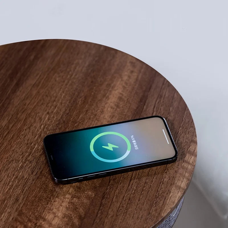 Smart Round Tea Table with Bluetooth Speaker Living Room Corner Table with Wireless Charging Portable Multi-Function Side Table