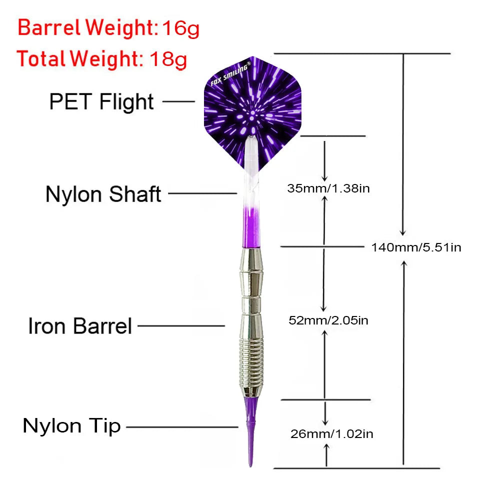 Fox Smiling 3PCS 18g Soft Darts With Nylon Darts Tips And Shafts