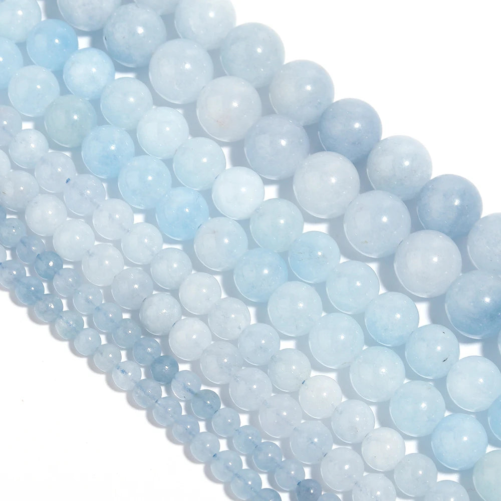 Natural Aquamarines Stone Beads 4 6 8 10mm Light Blue Round Loose Stone Beads For Jewelry Making DIY Bracelets Necklace Supplies