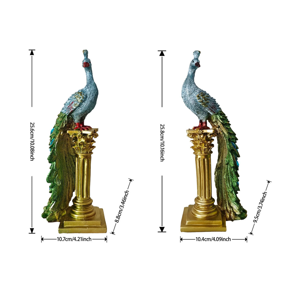 Luxury Couple Peacock Statue Resin Sculpture Gold Column Bird Figurine Home Decor Elegant Living Room Desk Ornament Gift