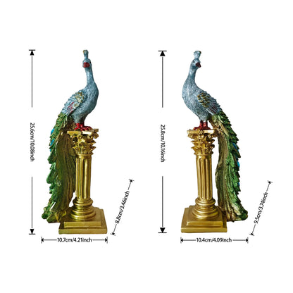 Luxury Couple Peacock Statue Resin Sculpture Gold Column Bird Figurine Home Decor Elegant Living Room Desk Ornament Gift
