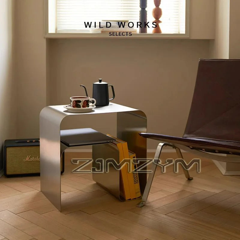 Nordic Stainless Steel Tea Table Minimalist Bedside Nightstand Modern Sofa Corner Accent Table for Bedroom Coffee Desk