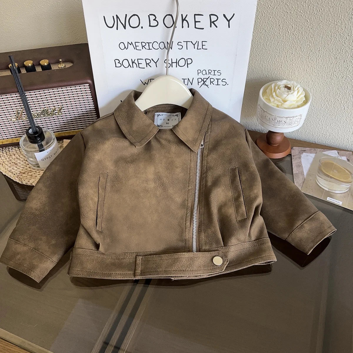 Autumn Spring New Leather Jacket Short Style Lapel Handsome Motorcycle Zipper Coat For 2-8 Years Fashion Loose Pu Outerwear