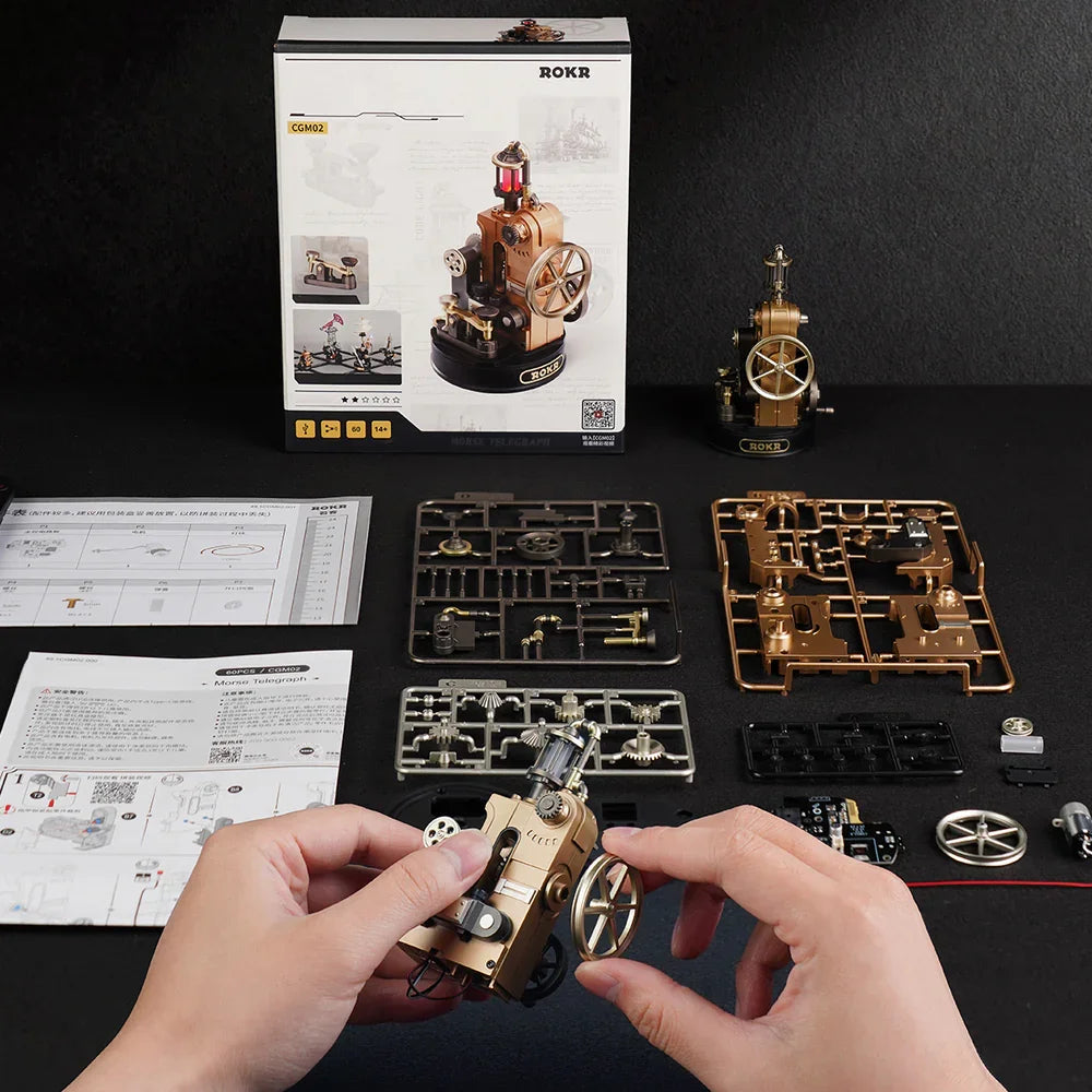 ROKR 3D Puzzle Da Vinci Helicopter Model Kit Mechanical DIY Building Set with Lights Motion PVC Engineering Model Toy