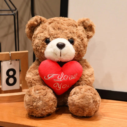 Lovely 16/25CM Bear Plush Toy Romantic Red Heart Rose Bear Doll Cute Soft Holding Flowers Bear Doll Home Decoration