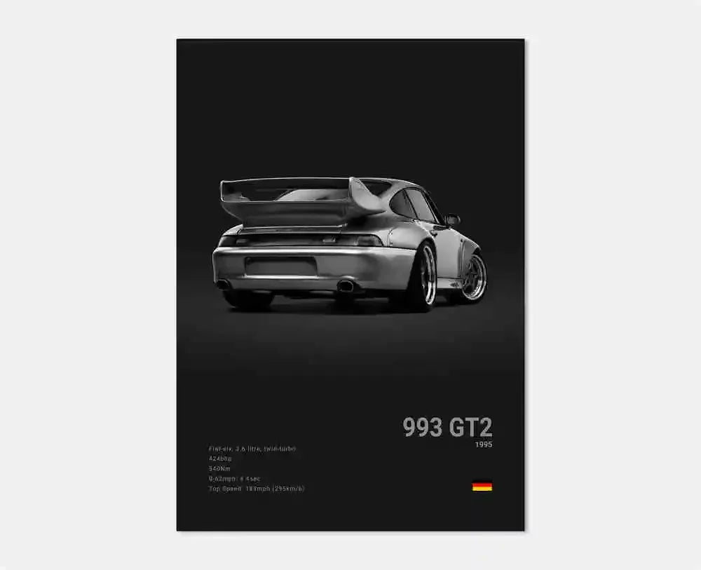 Pop Black and White Germany Luxury Super Sport Car Poster Aesthetic 911 GT3 RS Turbo Canvas Print for Wall Art Garage Room Decor