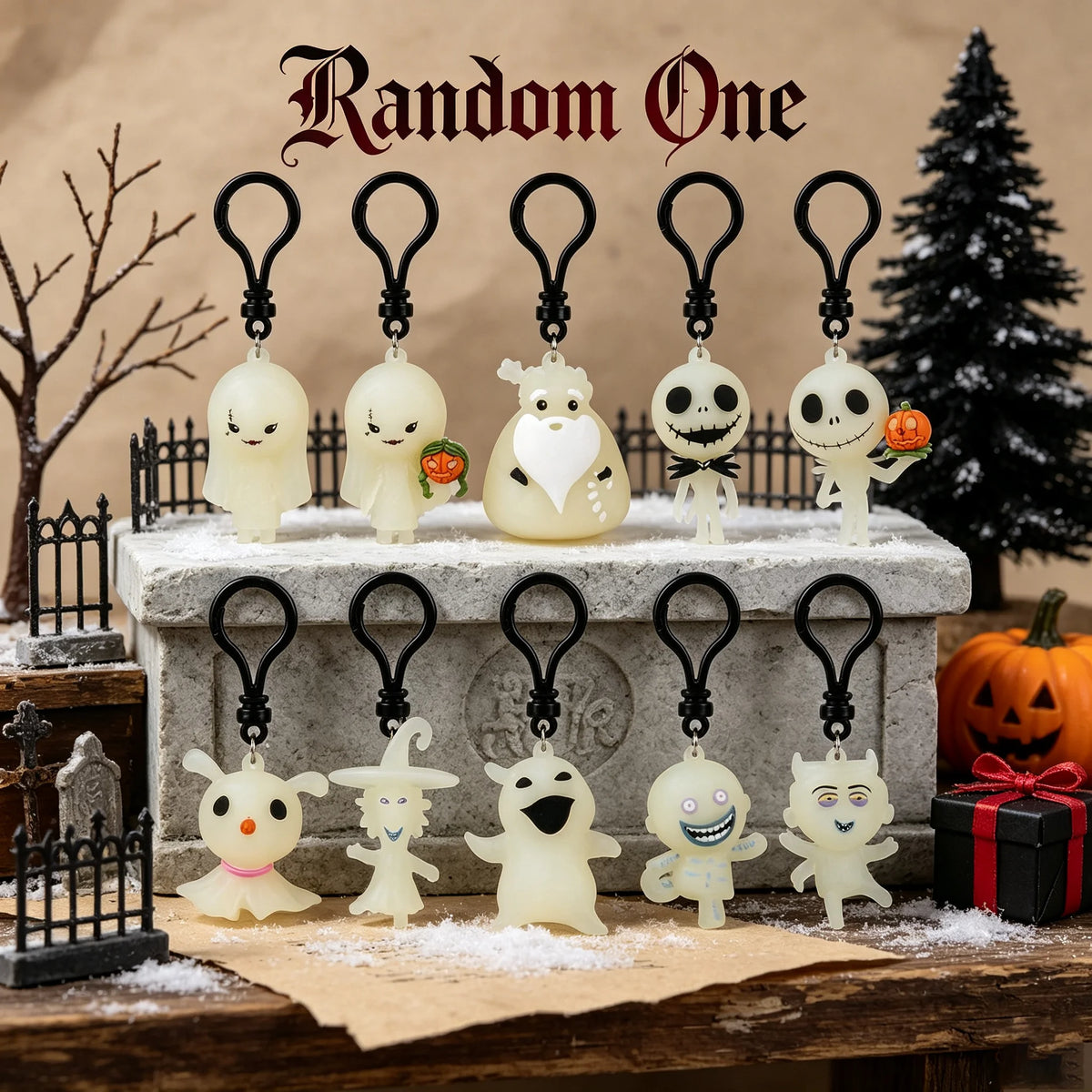 Random 1 Disney The Nightmare Before Christmas Glow In The Dark Blind Box Keychain Jack Sally Zero Oogie Boogie Collectible Gift