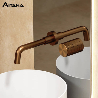 Luxury Black Brass Bathroom Faucet with Wall Mounted Design, Single Handle, 2-Hole Cold and Hot Dual Control Hidden Basin Faucet