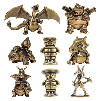 3cm Solid Brass Pokémon Crafts Anime Mini Figurines Charizard Blastoise Dragonite Bulbasaur Cubone Metal Statue Desktop Decor