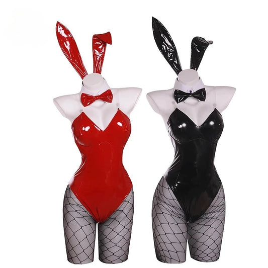 Game Red Black Bunny Suit Women Faux Leather Fabric Sexy Cosplay Suit Halloween Christmas Jumpsuits Bunnygirl Suit Cosplay