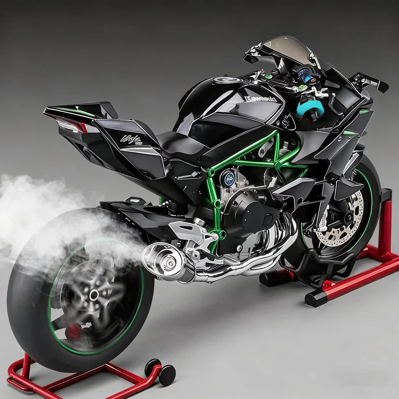 Key Control 1:9 H2 H2R Alloy Sports Motorcycle Model Diecasts Track Racing Motorcycle Model Sound Light With Spray Kids Toy Gift