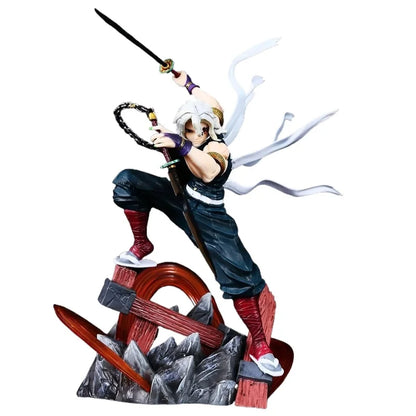 27cm Demon Slayer Tengen Uzui Sound Hashira Statue Double Head Sculpt Battle Scene Desktop Decor Collectible Anime Model Gift