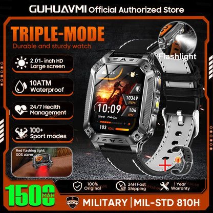 1500mAh Military Grade Smart Watch 100 Days Battery Life 10ATM Waterproof Bluetooth Call SOS Alert LED Flashlight Sports Watches