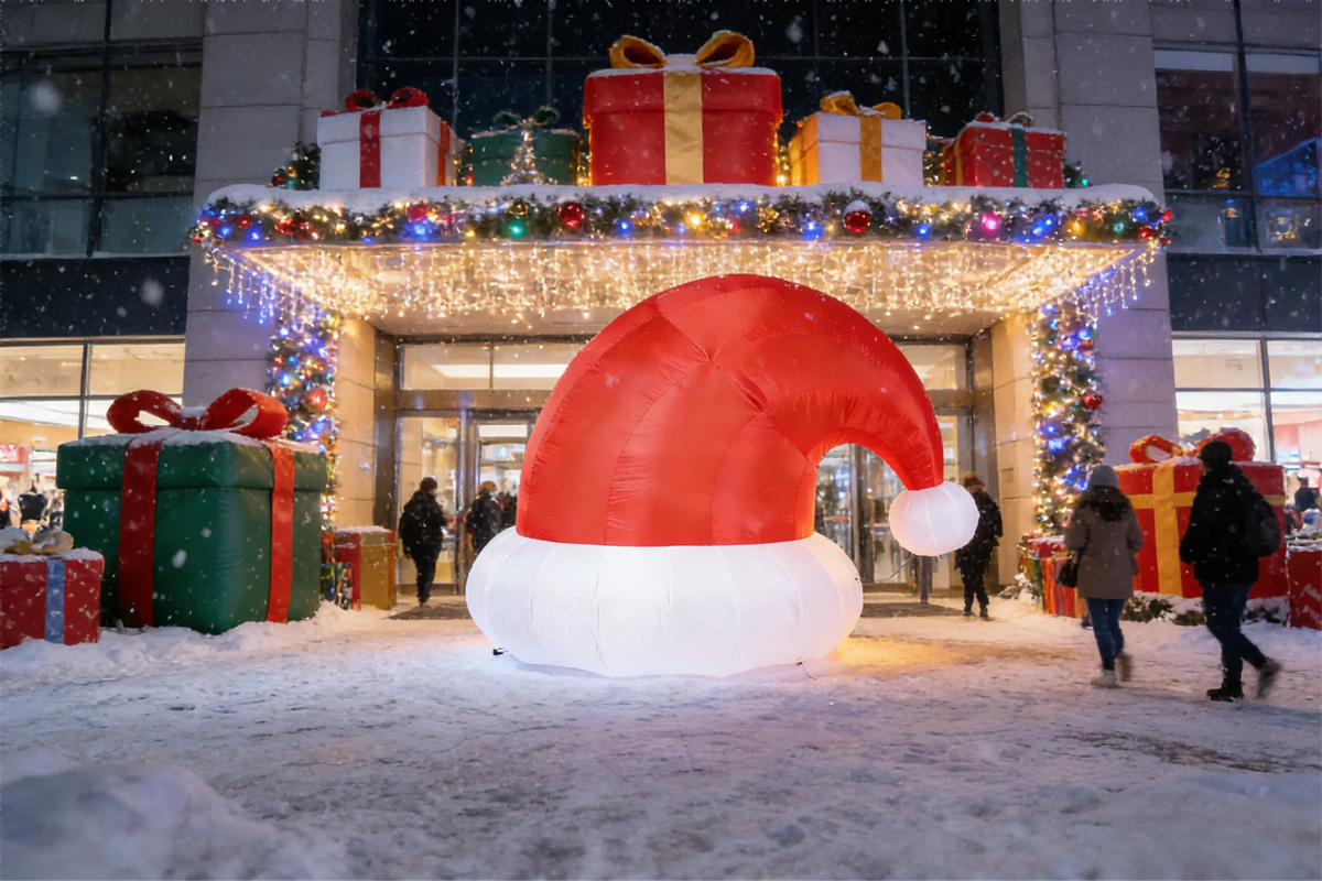 8.2FT Christmas Inflatable Santa Hat Blow up Yard Outdoor Decoration with Built in LED Lights, Lighted Blow-up Funny Lawn Outsi