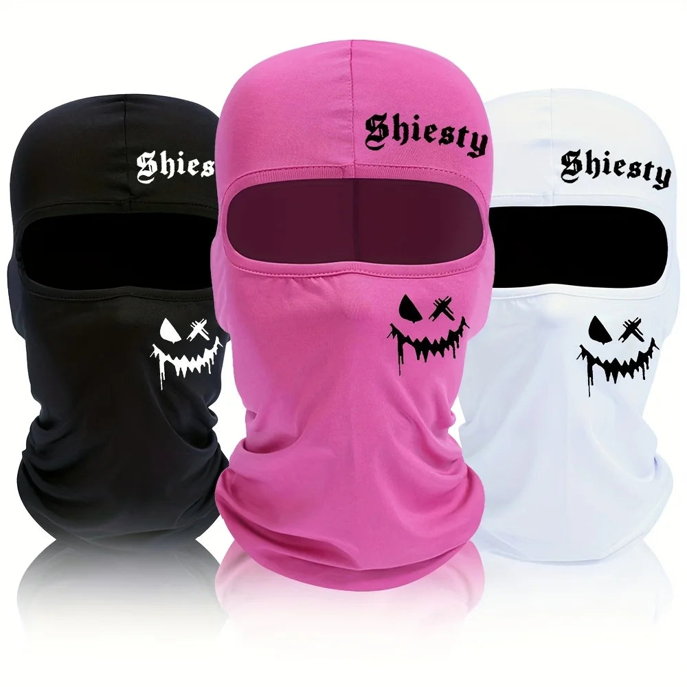 Smiling face print Balaclava face mask, summer cool neck cover, motorcycle skiing scarf, unisex