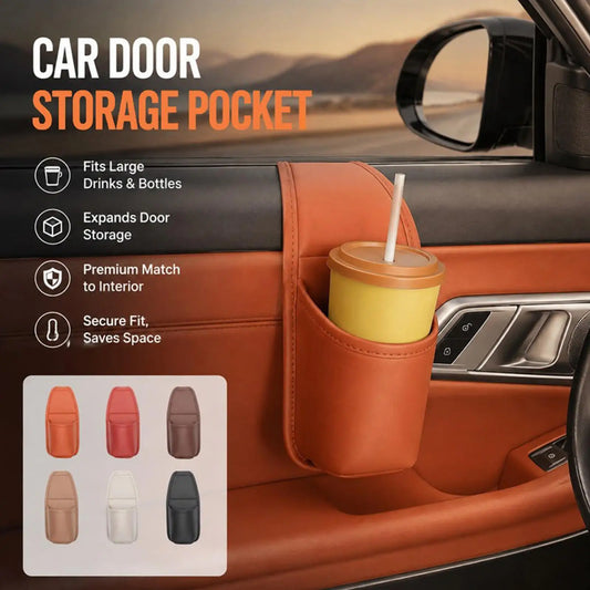 Car Door Cup Holder PU Leather Scratch-Resistant Universal Adhesive Auto Water Bottles Tumbler Coffee Mugs Holder Trash Bin