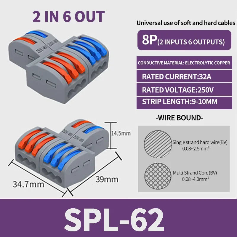1 In Multiple Out Push-in Electrical Wire Connector Terminal Block Universal Fast Wiring Cable Connectors For Cable Connection