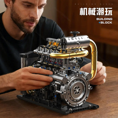 GQ-3706 Diesel Inline 4-cylinder Simulation Engine Model 1029PCS Building Blocks Handmade Educational Assembly Ornament Toy Gift