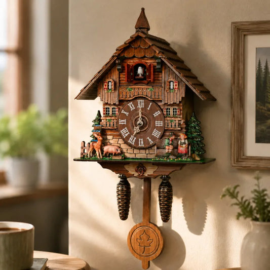 Cuckoo Clock Wall Hanging Mechanical Hourly Chime Vintage Style Living Room Bedroom Home Wall Clock Wooden Wallclock Gift