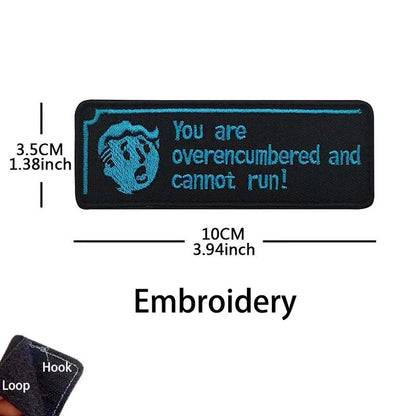'You Are Overencumbered and Cannot Run' Inspirational Saying Morale Emblem PVC Patches,Fabric Applique Embroidery Tactical Badge