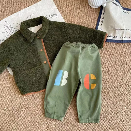 Autumn/Winter INS Korean Style Boys' and Girls' Cartoon Printed Underpants with Velvet Lace Up Guard Sports Children's Pants
