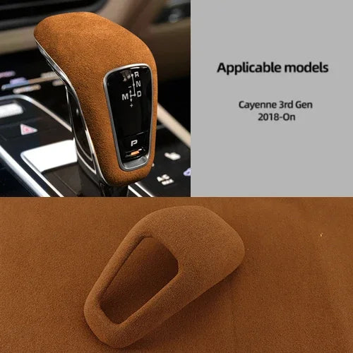 Suede Wrap Car Gear Shift Knob ABS Trim Cover Sticker For Porsche Cayenne 2018 2019 2020 2021 Coupe Turbo S Accessories