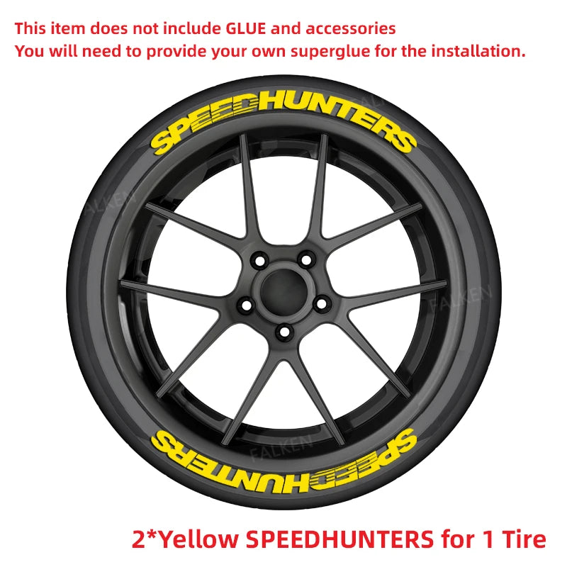 Yellow SPEEDHUNTERS 3D Tire Letter Sticker Car Auto Wheel Decor Decals Water Proof Trendy Vehicle Wheel Styling No Glue Required