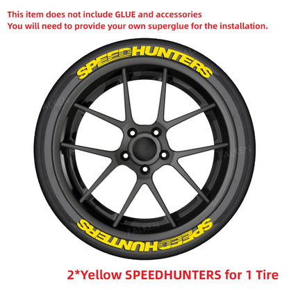 Yellow SPEEDHUNTERS 3D Tire Letter Sticker Car Auto Wheel Decor Decals Water Proof Trendy Vehicle Wheel Styling No Glue Required