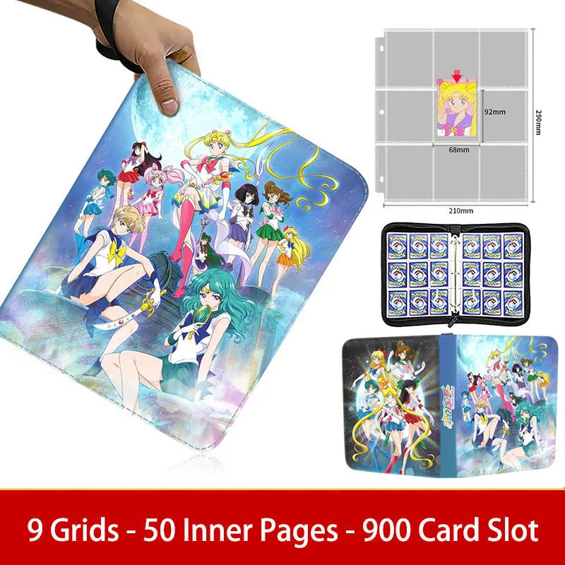 400pcs/900pcs Sailor Moon Card Album Book Folder 4/9 Card Slots Collections Zipper Double Pocket Zipper Card Binder Holder