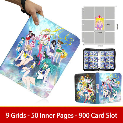 400pcs/900pcs Sailor Moon Card Album Book Folder 4/9 Card Slots Collections Zipper Double Pocket Zipper Card Binder Holder