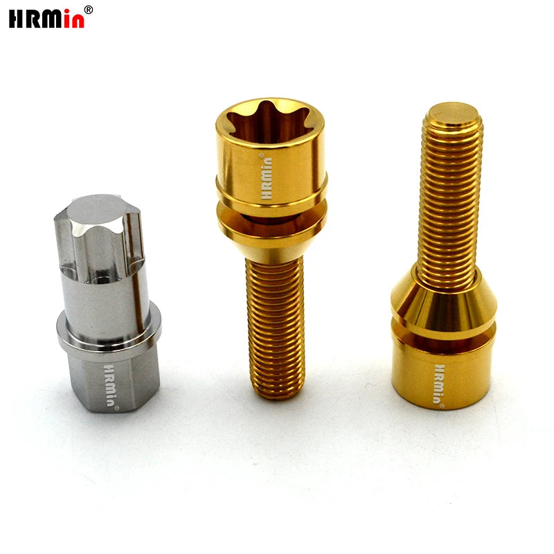 HRmin Gr5 Titanium Wheel Bolt M12/M14x1.25/1.5x28mm-45mm for European Cars Torx Socket Free Cone Washer