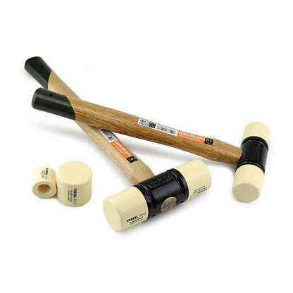 VESSEL Double-headed Plastic Hammer 1Pcs Wooden Handle Shock-absorbing Floor Hammer Replaceable Soft-faced Head NO.70 Series