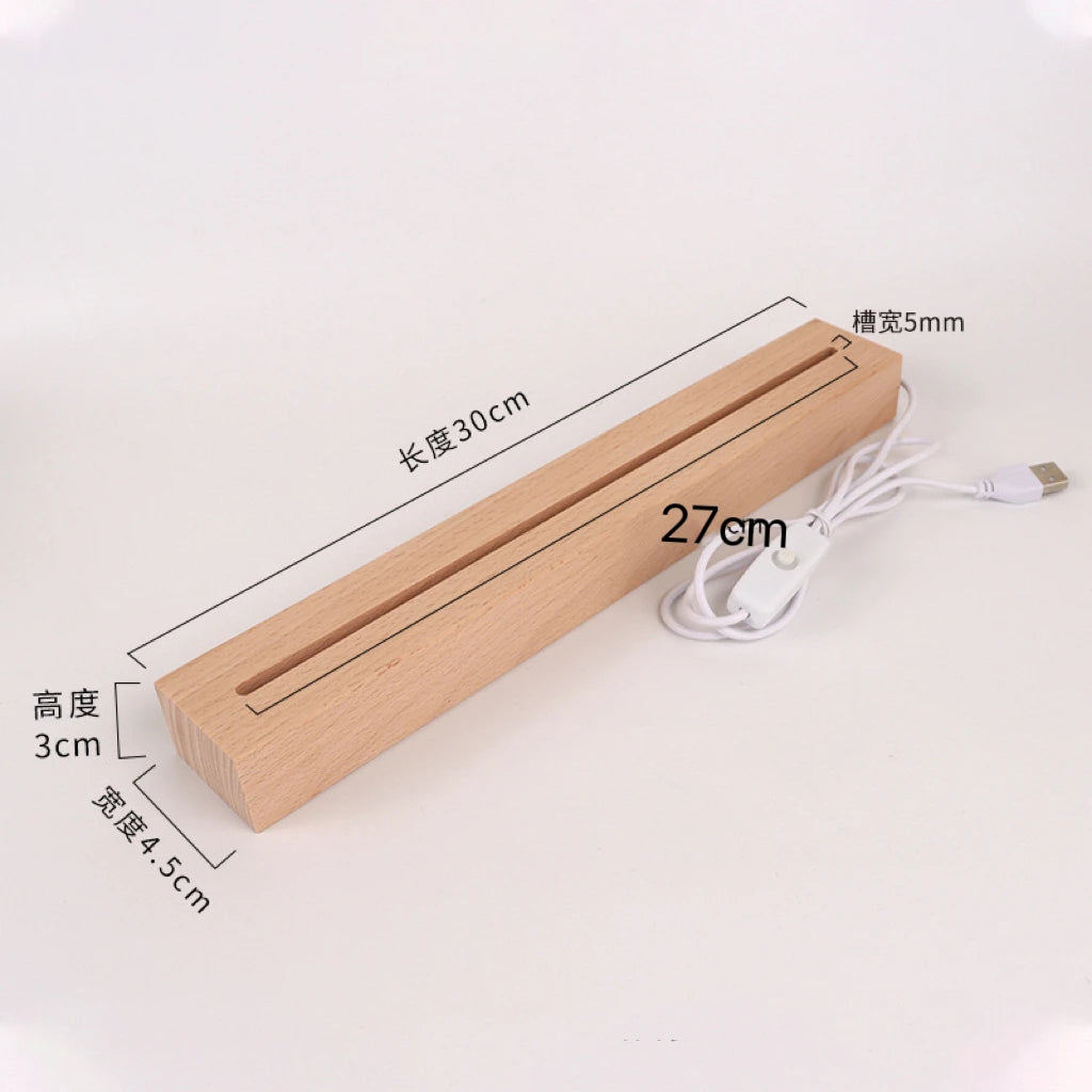30cm Long Rectangular Wooden Led USB Light Display Base Luminous Stand for Acrylic Plexiglass Resin Arts 3D Bedside Table Lamps