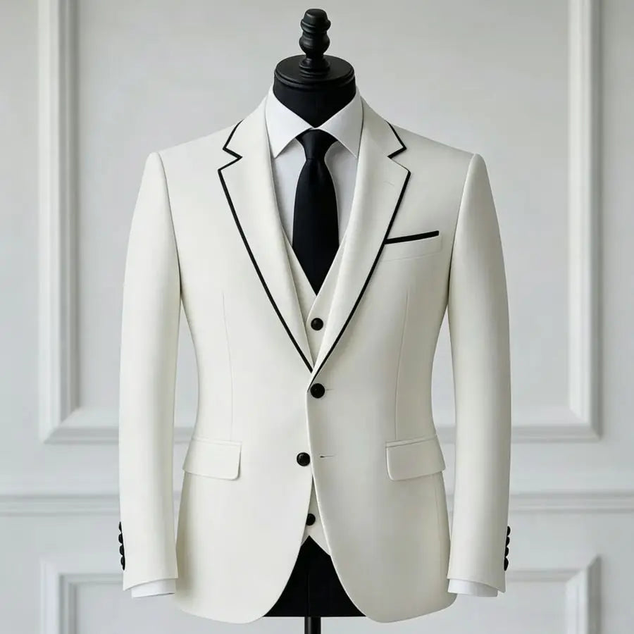 White 3 Pieces Men Slim Fit Wedding Tuxedo for Prom Formal Business Suit Set Groom Blazer with Vest Pants Party Jacket Outfit