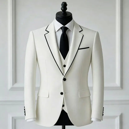 White 3 Pieces Men Slim Fit Wedding Tuxedo for Prom Formal Business Suit Set Groom Blazer with Vest Pants Party Jacket Outfit