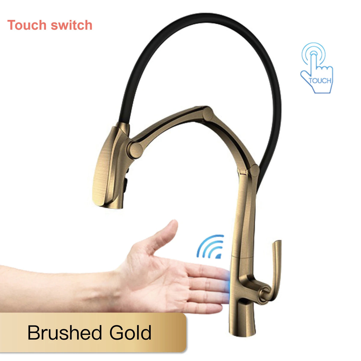 AITANA Gun Grey Luxury Brass LED Display Kitchen Faucet，Touchless Sensor，Pull-Out 3-Function Spray Water-Saving SinK Mixer