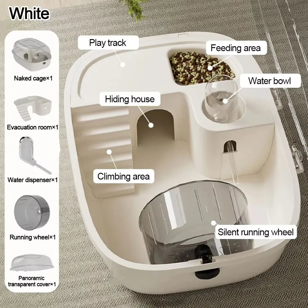 Multi-functions Double Layer Hamster Cage Large Space Visible Pet Habitat House Breathable Translucent Hamster Villa Pet Travel