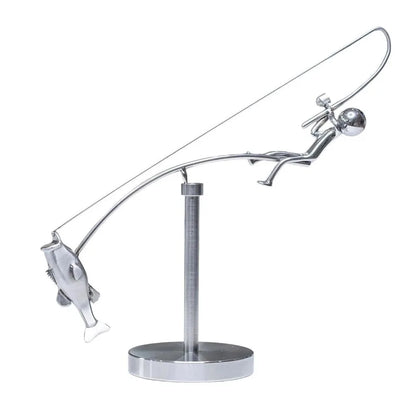 Handmade Kinetic Fishing Sculpture Metal Gift The Fisherman Balancing Sculpture Desk Statue for Fishman Lovers Crafts Figurines