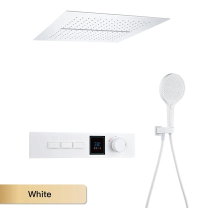 Luxury Gun Gray Brass Shower System with LED Digital Display Design Wall Mounted Constant Temperature 3-Function Bathroom Faucet