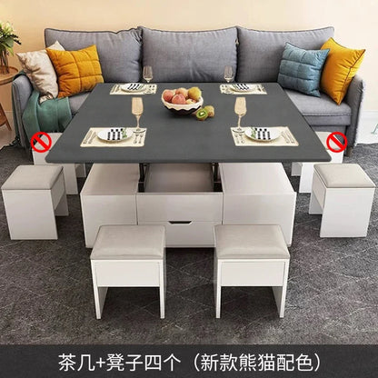 Io S Two-in-one Household With Stool Living Room Multifunctional Rock Slab Lift Coffee Table Dining Table Integrated Dual-purpo